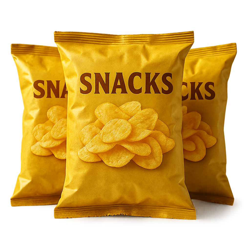 Bolsas de snacks amarillos con papas