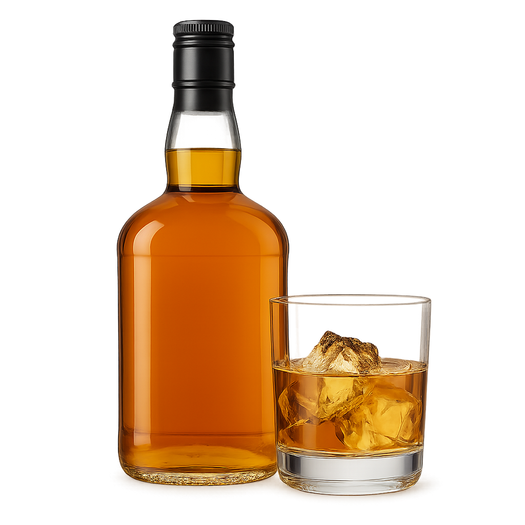Botella de whisky y vaso