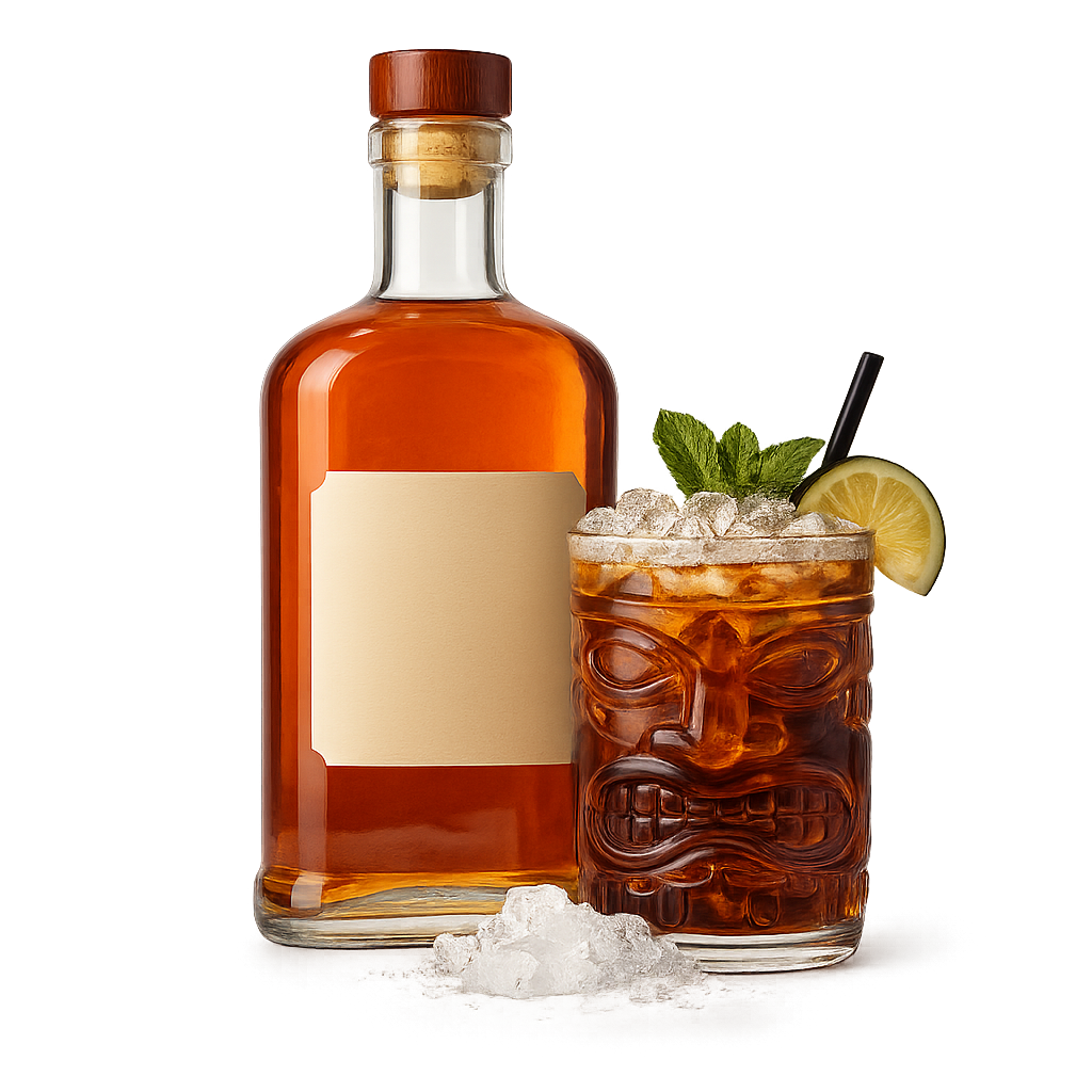 Rum, cóctel tiki y hielo